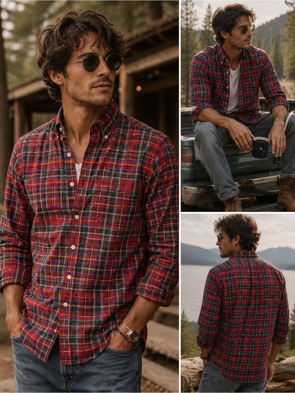 Vintage Ralph Lauren Flannel Shirt Mens Medium Cotton Plaid Lightweight